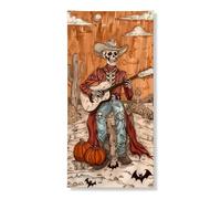 Decorazione per porta con scheletro di Halloween, decorazione rustica con teschio da cowboy, musicista, decorazione per porta d'ingresso, per interni ed esterni, festival autunnali, forniture per