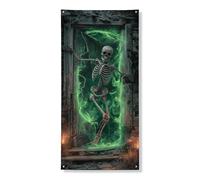 Decorazione per porta con scheletro di Halloween, design spettrale spettrale per decorazione della porta d'ingresso, forniture per interni ed esterni per la casa infestata 91 x 182 cm