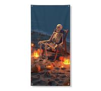 Decorazione per porta con scheletro di Halloween, scena spettrale sulla spiaggia, decorazione per Halloween, forniture per festival autunnali per interni ed esterni, 91 x 182 cm