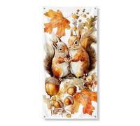 Decorazione per porta con scoiattolo autunnale, rustico, vintage, scoiattoli, ghiande, foglie, decorazione per porta d'ingresso, per interni ed esterni, autunnale, stagionale, da appendere, 91 x 183