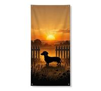 Decorazione per porta con silhouette di cane al tramonto, decorazione rustica, stile rustico, decorazione per porta d'ingresso, per interni ed esterni, autunno stagionale, sfondo da appendere 91 x 182