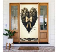 Decorazione per porta con stampa a forma di cuore con fiocco e rosa n. 370, decorazione per interni ed esterni, primavera, estate, autunno, inverno, Halloween, Natale, decorazioni per la casa
