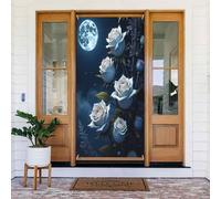Decorazione per porta con stampa di luna bianca con rose e lune, per interni ed esterni, primavera, estate, autunno, inverno, Halloween, Natale, decorazioni per la casa