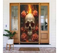 Decorazione per porta con stampa di teschio e rosa fuoco, n. 888, decorazione per interni ed esterni, primavera, estate, autunno, inverno, Halloween, Natale, decorazioni per la casa