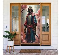 Decorazione per porta con stampa samurai con fiori di ciliegio, decorazione per interni ed esterni, primavera, estate, autunno, inverno, Halloween, Natale, decorazioni per la casa