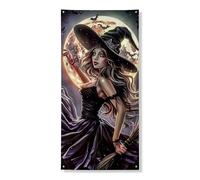 Decorazione per porta con strega di Halloween, design incantevole e spettrale per la decorazione della porta d'ingresso, per interni ed esterni, feste di vacanza, 91 x 182 cm