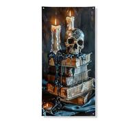 Decorazione per porta con teschio di Halloween, decorazione gotica per libri d'arte scura, decorazione per interni ed esterni, per festival spettrali, 91 x 182 cm