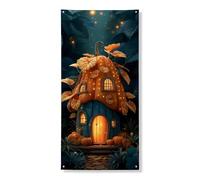 Decorazione per porta con zucca autunnale, design fantasioso della casa delle fiabe, decorazione per interni ed esterni, sfondo festivo da appendere, 91 x 182 cm