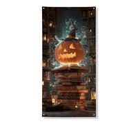 Decorazione per porta con zucca di Halloween, cappello da strega spettrale e libro stregato, decorazione autunnale per interni ed esterni, 91 x 183 cm