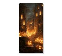 Decorazione per porta con zucca di Halloween, decorazione per porta d'ingresso, scena spettrale della casa infestata, decorazione per interni ed esterni, festival autunnali, forniture per le vacanze