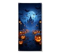 Decorazione per porta con zucca di Halloween, scena notturna del castello infestato, per interni ed esterni, per festival e vacanze, 91 x 182 cm
