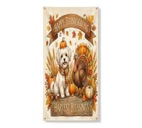 Decorazione per porta del Ringraziamento con cane maltese, 91 x 182 cm, da appendere alla porta d'ingresso, per interni ed esterni, portico autunnale