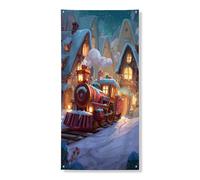 Decorazione per porta del treno di Natale, festosa scena invernale del paese delle meraviglie per esterni e interni, decorazione per le vacanze, accogliente villaggio innevato, forniture 91 x 182 cm