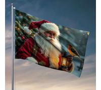 Decorazione per porta della camera da letto, Babbo Natale che tiene una lanterna con un pettirosso appollaiato su di essa. Bandiera da giardino con supporto per bandiera accessori per giocatori (30 x