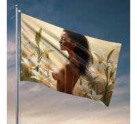 Decorazione per porta della camera da letto, bella ragazza africana e fiori bandiera decorazioni esterne per cortile camera da letto decorazione per uomo (30 x 45 cm)