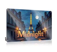 Decorazione per porta della camera da letto, Midnight In Paris: A Moonlit Eiffel Tower Adventure Tin Sign Decor for Man Cave Cool Signs For Bedroom (20 x 30 cm)