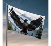 Decorazione per porta della camera da letto, statua aquila davanti alla bandiera del paesaggio di montagna, roba da bagno, decorazione per portico esterno (60 x 90 cm)