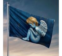 Decorazione per porta della camera da letto, un angelo blu con ali seduto in contemplazione. Bandiera da giardino con supporto per bandiera accessori per giocatori (120 x 180 cm)