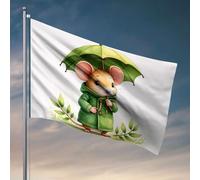 Decorazione per porta della camera da letto, un simpatico topo che indossa un cappotto verde tiene un ombrello. Bandiera da giardino con supporto per bandiera accessori per giocatori (152 x 244 cm)