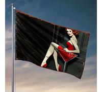 Decorazione per porta della camera da letto, una donna con un vestito rosso seduta su un bicchiere da Martini. Bandiera da giardino con supporto per bandiera accessori per giocatori (152 x 244 cm)