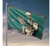 Decorazione per porta della camera da letto, uno scheletro legge il giornale sulla toilette. Bandiera da giardino con supporto per bandiera accessori per giocatori (152 x 244 cm)