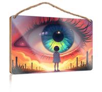 Decorazione per porta della fattoria con ragazza che guarda l'occhio gigante, cartello in legno per cucina, decorazione da parete per porta d'ingresso (20 x 30 cm)