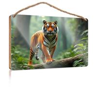 Decorazione per porta della fattoria con tigre maestosa nella foresta, cartello in legno per casa colonica, decorazione per bagno, porta d'ingresso, dicembre (23 x 35 cm)