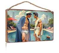Decorazione per porta della fattoria Incontri a bordo piscina: un classico costume da bagno racconto cartello boscoso decorazione per la casa segni scatola (20 x 30 cm)