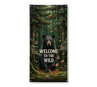 Decorazione per porta della fauna selvatica, decorazione rustica per porta d'ingresso, scena rustica dell'orso nero, decorazione per porta d'ingresso, per interni ed esterni, autunnale, da appendere