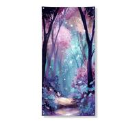 Decorazione per porta della foresta incantata, motivo alberi mistici da sogno, decorazione per porta d'ingresso, per interni ed esterni, primavera, autunno, da appendere, 91 x 182 cm