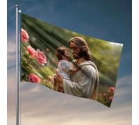 Decorazione per porta della stanza Gesù che tiene un bambino con rose sullo sfondo. Bandiera per camera da letto (30 x 45 cm)