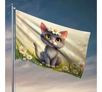 Decorazione per porta della stanza, un simpatico gatto con fiori tra i capelli si siede tra le margherite. Bandiera Man Cabe Decor accessori per camera da letto (152 x 244 cm)