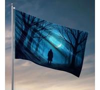 Decorazione per porta della stanza Una figura solitaria si trova in una foresta buia e inquietante sotto una luna crescente vorticosa. Bandiera per camera da letto (60 x 90 cm)