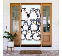 Decorazione per porta di benvenuto, 180 x 80 cm, molti simpatici pinguini schizzo portico banner sfondo foto sfondo stagionale porta d'ingresso striscione da appendere per feste per interni ed esterni