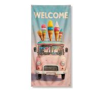 Decorazione per porta di benvenuto a forma di camioncino dei gelati, divertente decorazione retrò, decorazione per esterni per feste estive, dolcetti colorati, ingresso casa, 91 x 182 cm