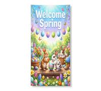 Decorazione per porta di benvenuto a molla, decorazione decorativa per porta d'ingresso, coniglietti carini, decorazione per porta d'ingresso, forniture per interni ed esterni, 91 x 182 cm