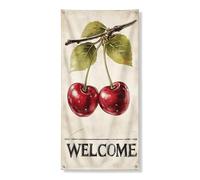 Decorazione per porta di benvenuto con ciliegie, decorazione rustica con frutta rossa, decorazione per porta d'ingresso, per primavera ed estate, cartello di benvenuto per la casa, 91 x 183 cm