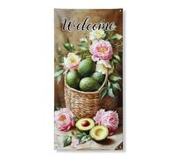 Decorazione per porta di benvenuto per cestino di avocado, decorazione vintage con piante floreali per porta d'ingresso, per interni ed esterni, accenti estivi per la casa, 91 x 182 cm