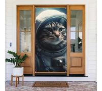 Decorazione per porta di benvenuto, striscione per porta, 180 x 80 cm, astronauta gatto nello spazio portico banner segno foto sfondo stagionale porta d'ingresso banner da appendere per feste per