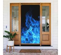 Decorazione per porta di benvenuto, striscione per porta, 180 x 80 cm, con fiamma, blu, per portico, sfondo fotografico, stagionale, per porta d'ingresso, striscione da appendere per feste per interni