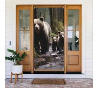 Decorazione per porta di benvenuto, striscione per porta, 180 x 80 cm, con mamma orso e i suoi cuccioli, sfondo fotografico, sfondo stagionale, per feste di festa, decorazione interna ed esterna