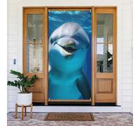 Decorazione per porta di benvenuto, striscione per porta, 180 x 80 cm, delfino con sorriso per portico, sfondo fotografico, sfondo stagionale, per porta d'ingresso, striscione da appendere per feste
