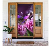 Decorazione per porta di benvenuto, striscione per porta, 180 x 80 cm, fiore viola, farfalla, 2 striscioni per portico, sfondo fotografico, stagionale, per porte d'ingresso, striscione da appendere