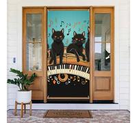 Decorazione per porta di benvenuto, striscione per porta, 180 x 80 cm, gatti sdraiati sul pianoforte, striscione per portico, sfondo fotografico, stagionale, per porta d'ingresso, striscione da