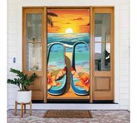 Decorazione per porta di benvenuto, striscione per porta, 180 x 80 cm, infradito e scena tropicale sulla spiaggia portico, cartello fotografico stagionale per porta d'ingresso, striscione da appendere