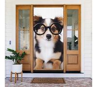 Decorazione per porta di benvenuto, striscione per porta, 180 x 80 cm, simpatico cane con occhiali, portico, cartello fotografico, sfondo stagionale, per porta d'ingresso, striscione da appendere per