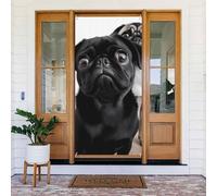 Decorazione per porta di benvenuto, striscione per porta, 180 x 80 cm, simpatico carlino nero con cane carlino portico banner per foto sfondo stagionale porta d'ingresso striscione da appendere per