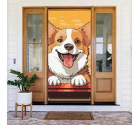 Decorazione per porta di benvenuto, striscione per porta, 180 x 80 cm, simpatico cartello per portico con cane Corgi, sfondo fotografico, stagionale, da appendere alla porta d'ingresso, per feste