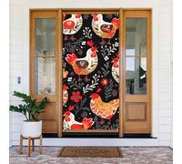 Decorazione per porta di benvenuto, striscione per porta, 180 x 80 cm, simpatico gallo con galline e portico, sfondo fotografico, decorazione stagionale per porta d'ingresso, per feste, interni ed