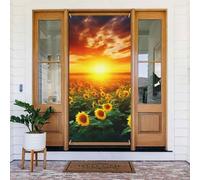 Decorazione per porta di benvenuto, striscione per porta, 180 x 80 cm, tramonto da sogno di un campo di girasoli portico banner sfondo fotografico stagionale porta d'ingresso banner da appendere per